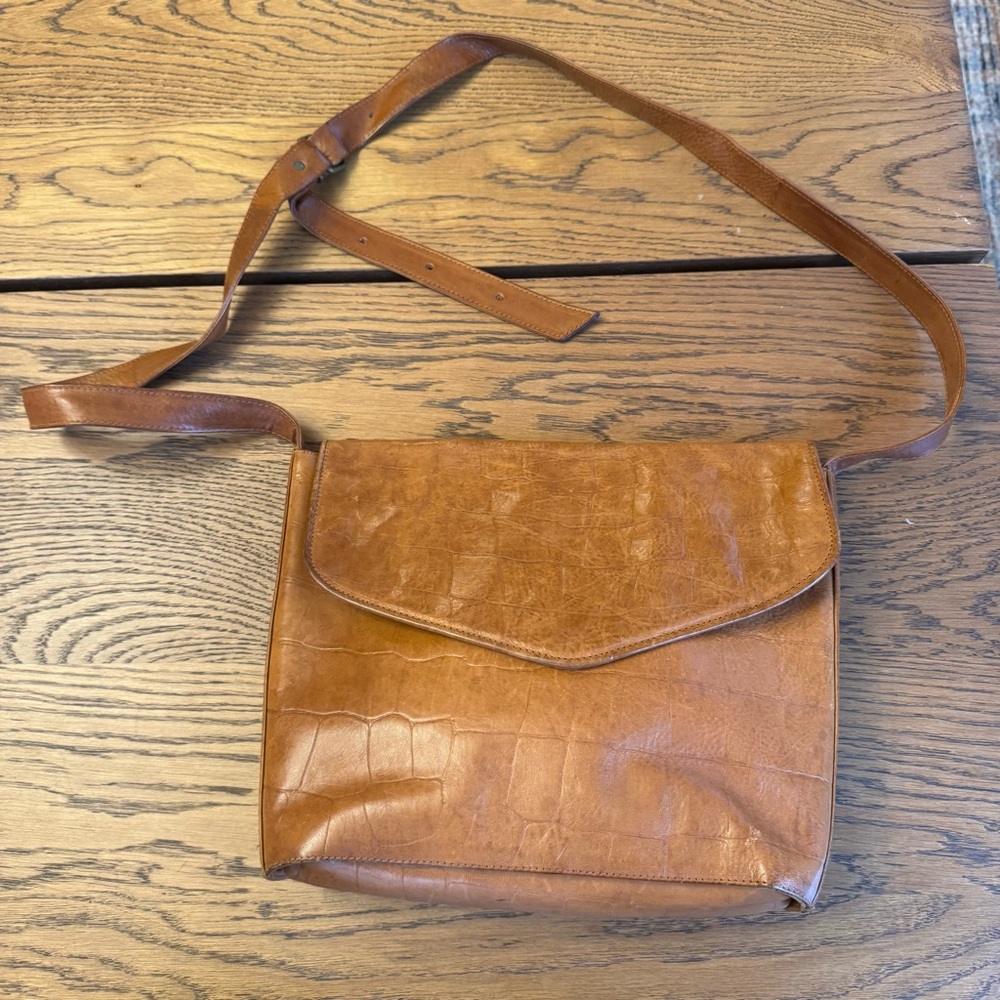 Ann‎ Taylor Vintage Croc Italian  Leather Handbag Crossbody Purse Western